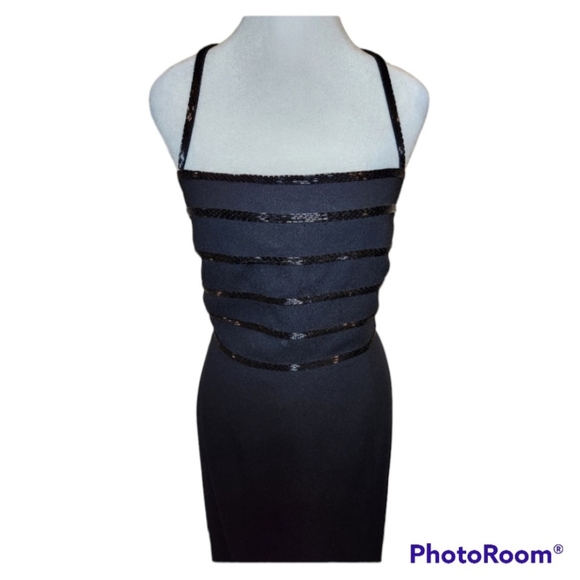 COPY - Simon Chang Black Evening Gown with Sequin Detail at Bodice and Bottom o… - Picture 3 of 11